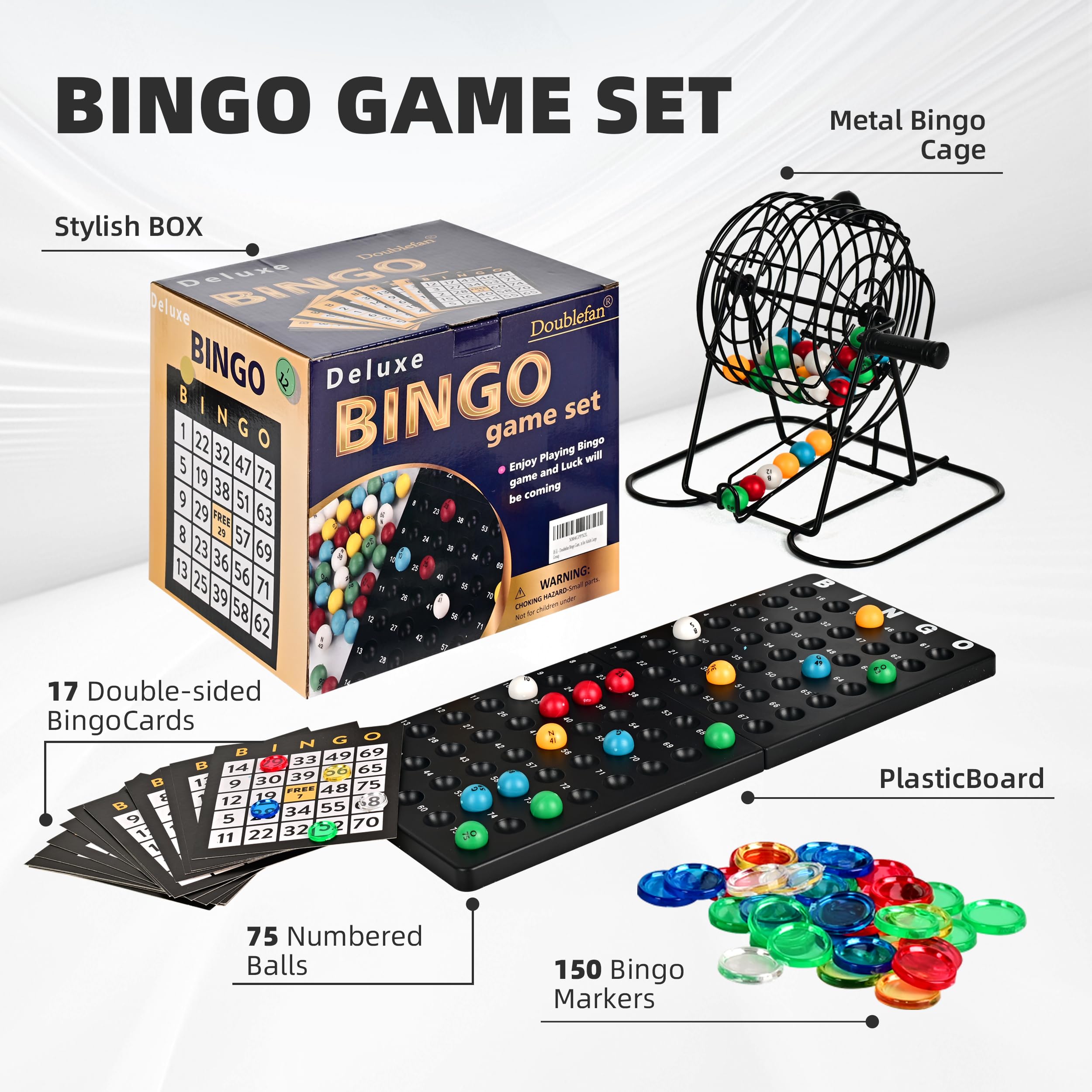 Doublefan Deluxe Bingo Set, Bingo Cage with Colorful Balls Set including Score Cards - Classic Board Games for Family and Party - Image 4