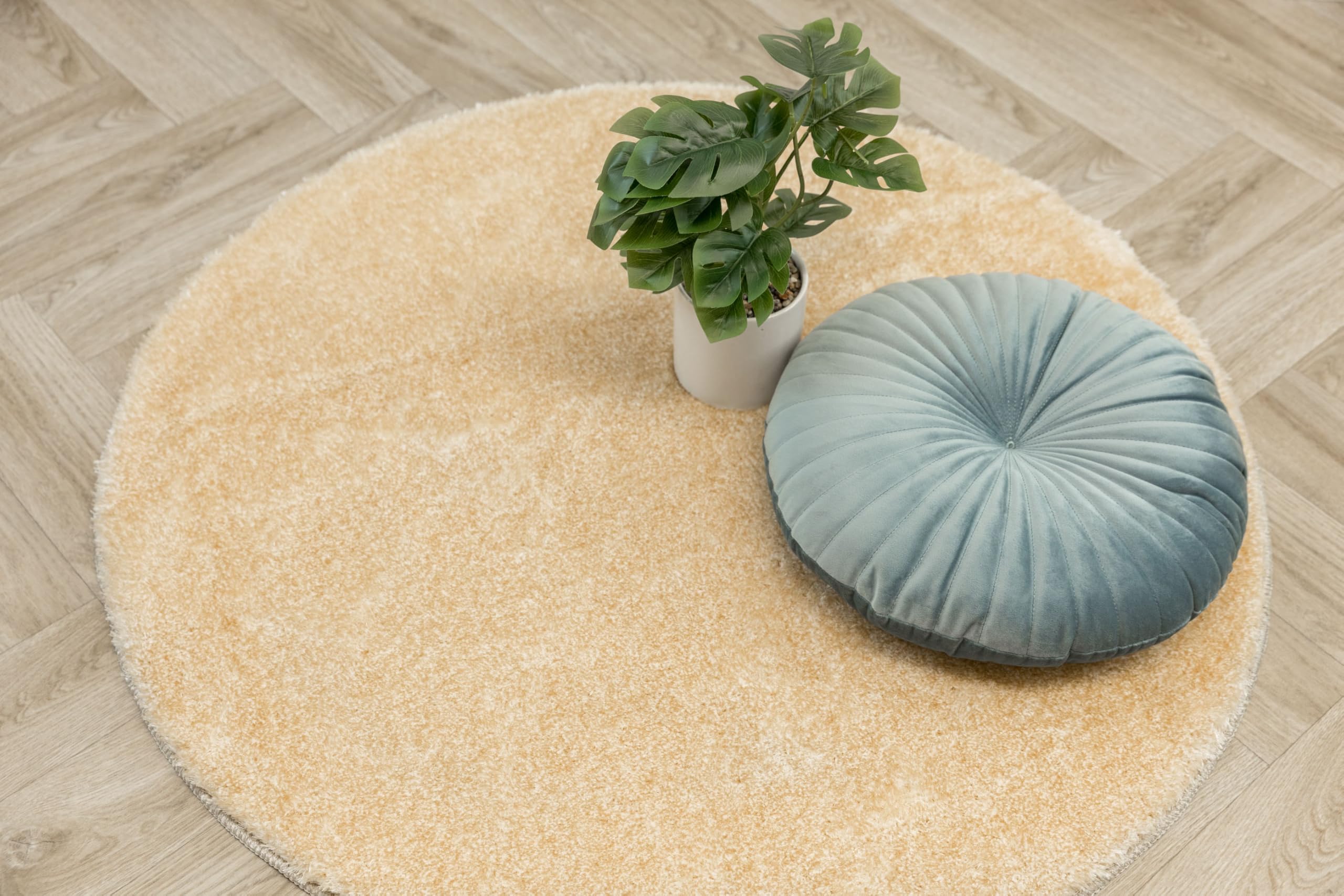 Malmo Beige Teppich mit Glanz Runden 100 cm Shaggy Badematten & Badteppiche Badezimmerteppich Bad Vorleger waschbar rutschfest Bathroom Rug dusche Teppich Badmatten Schlafzimmerteppich
