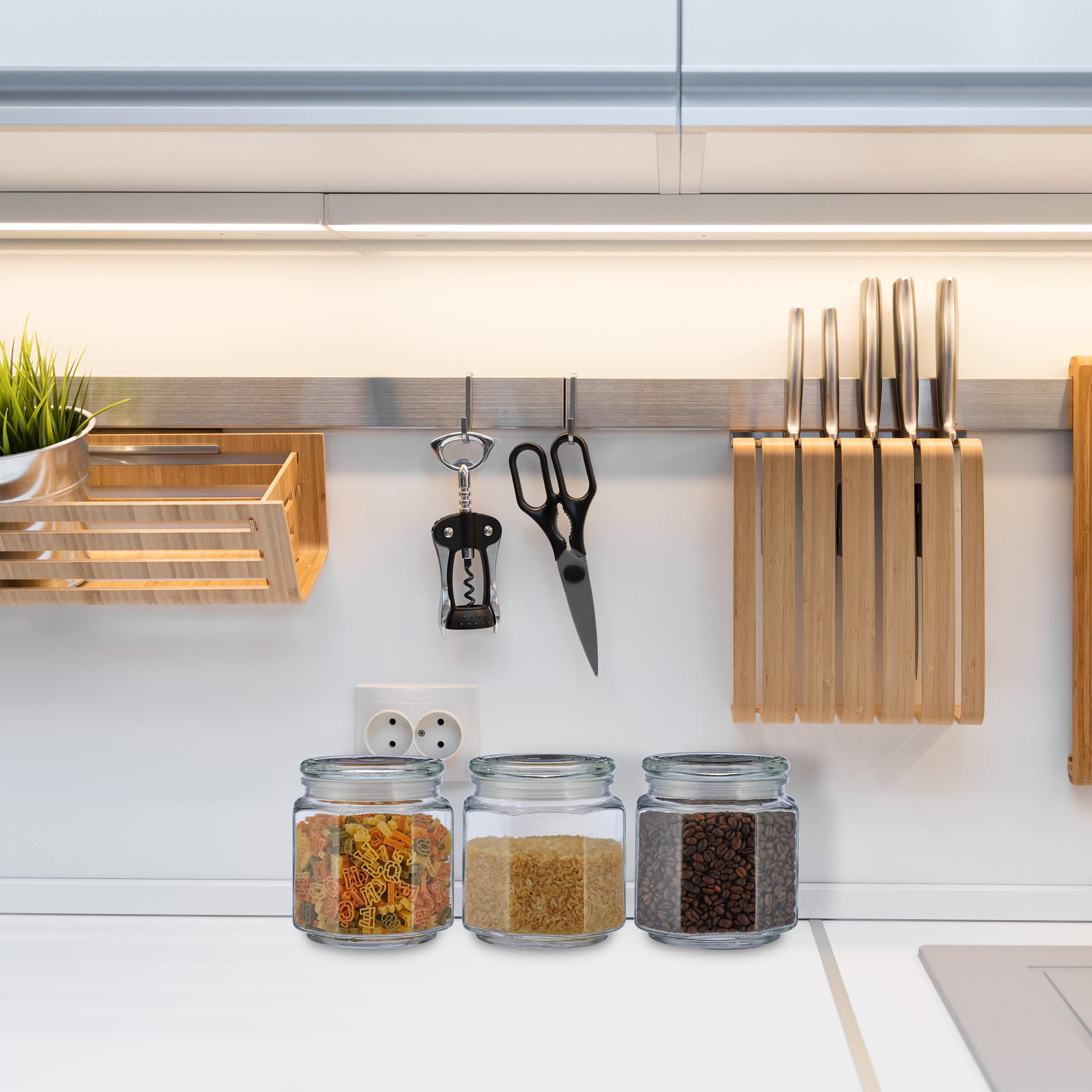 Relaxdays Set da 6 Barattoli per Alimenti, Coperchio in Vetro, Recipienti Ottagonali 1,3 l, Conserve Cucina, Trasparente