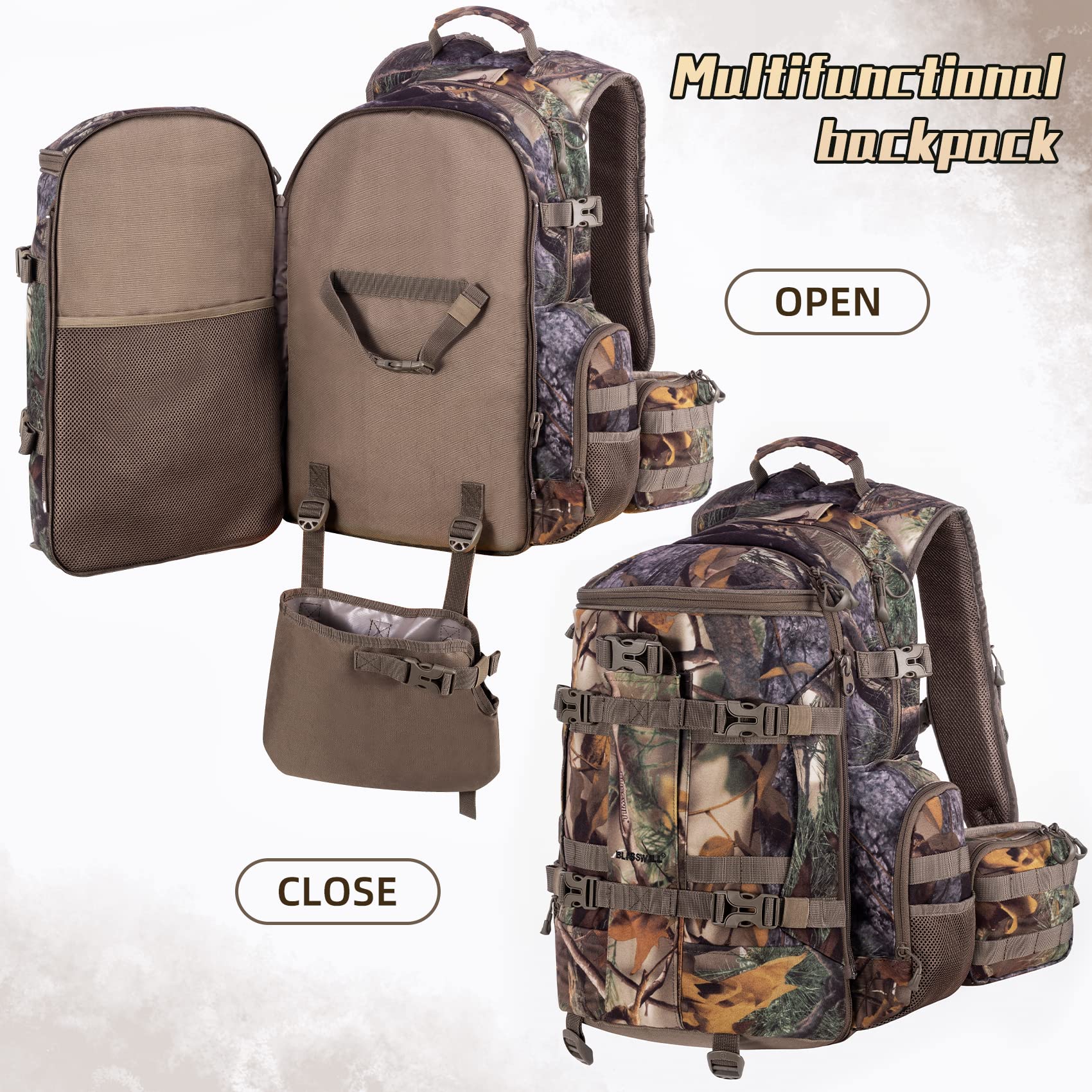 BLISSWILL Grand sac à dos de chasse 40 l imperméable avec housse de pluie
