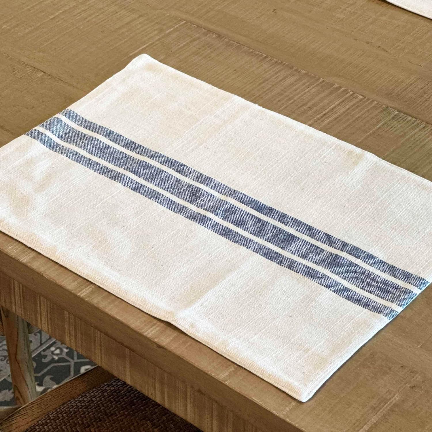 Piper Classics Market Place Blue Grain Sack Stripe Placemats, Set of 4