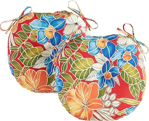 South Pine Porch Juego de 2 cojines redondos para silla de bistró de 15 pulgadas, para exteriores, diseño floral rojo Aloha