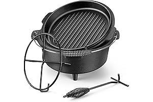 HaSteeL 7 QT Cast Iron Camping Dutch Oven