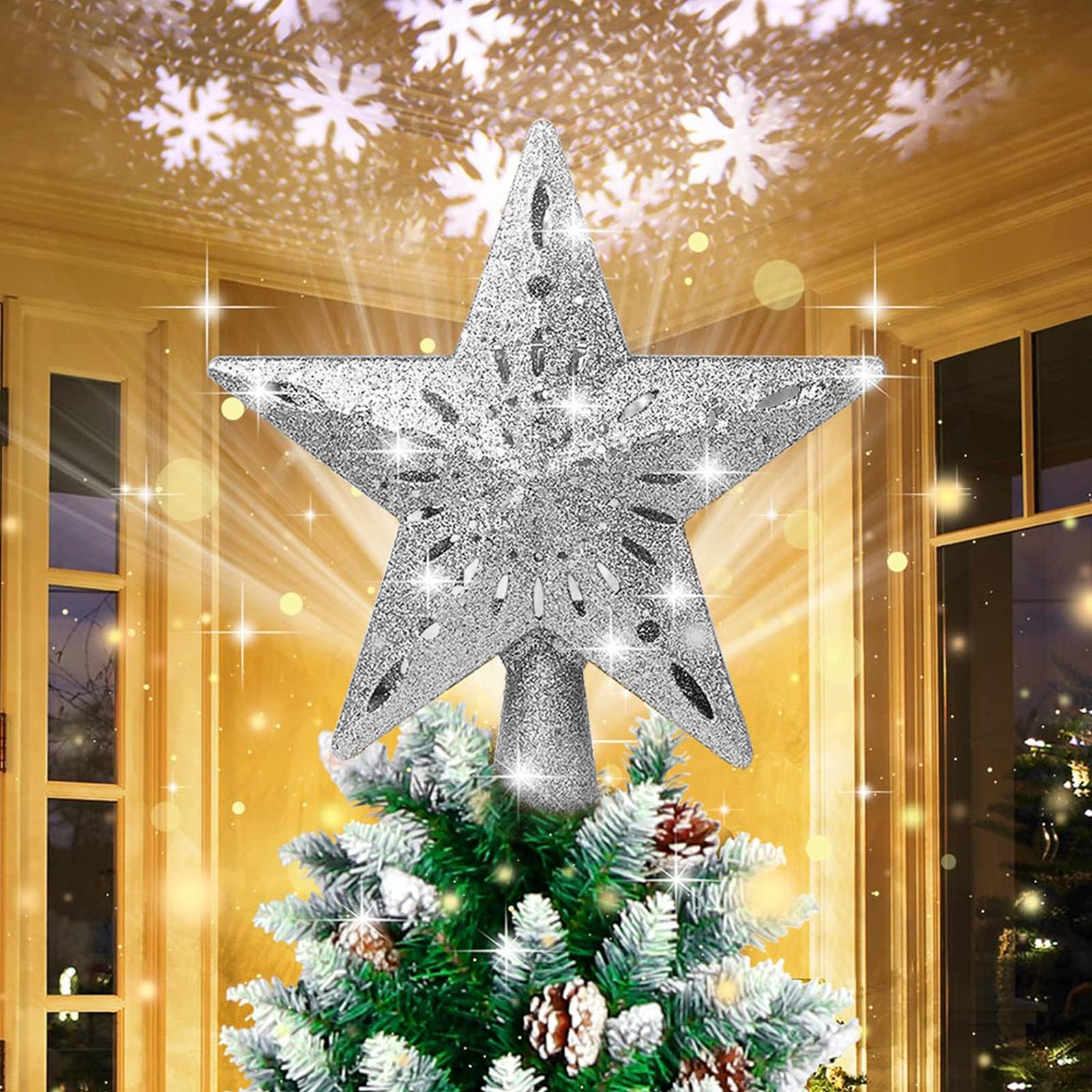 Amazon.com: Mrrihand Christmas Tree Topper Lighted with 6 Projection ...