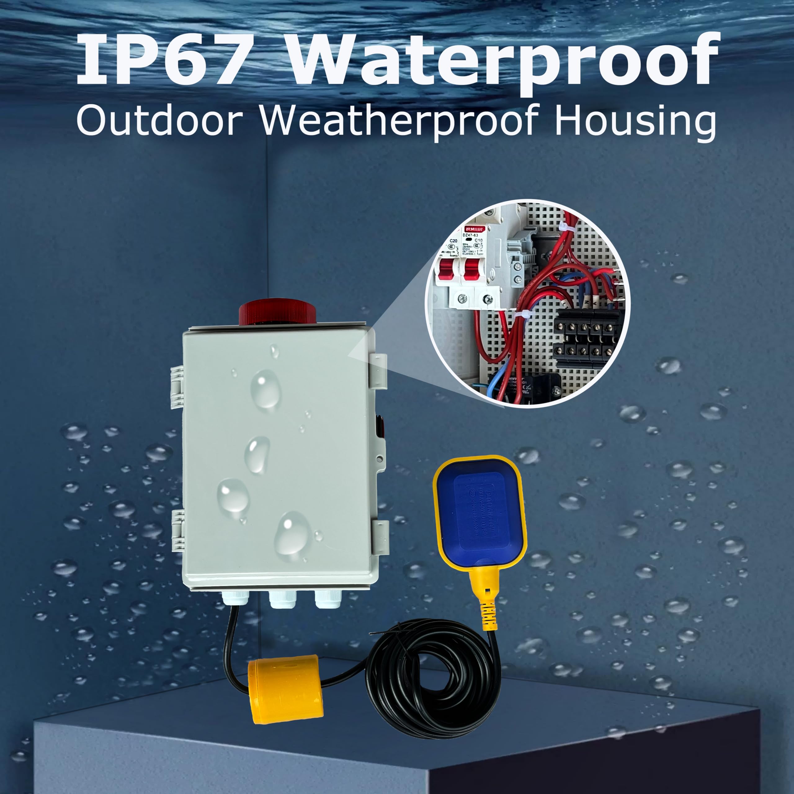 Zuomeng Septic/Sump Pump High Water Alarm - 110dB Sound & Flashing Light, IP67 Waterproof, Float Switch