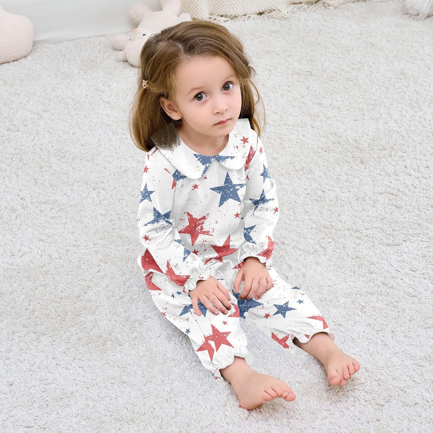 vvfelixl Baby Sleepers Retro-style Stars Long Sleeve Onesie Girl Baby Clothes for Girl Play One-piece for 0-3 months