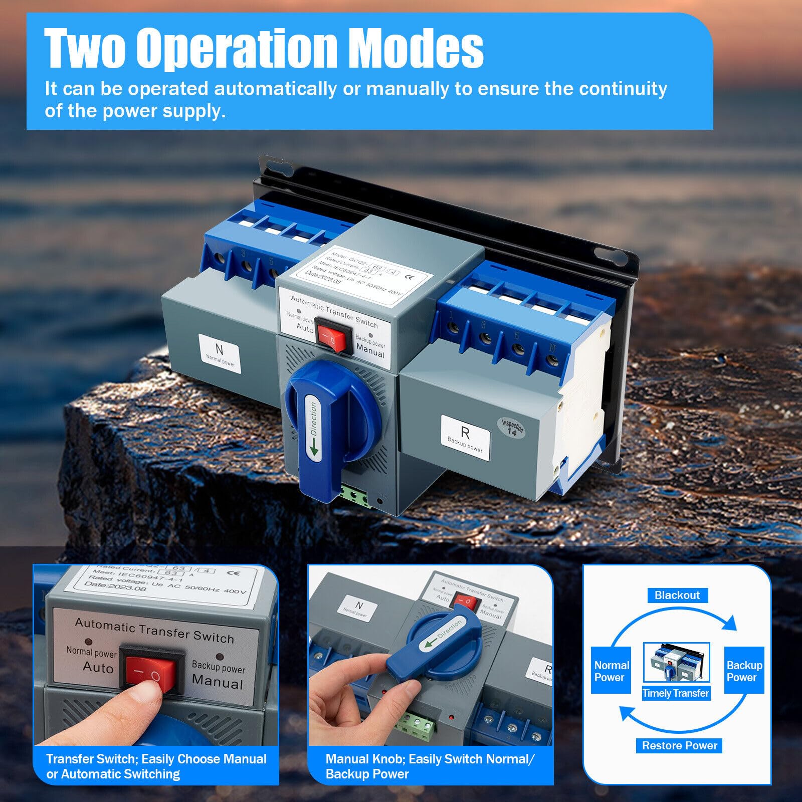 Commutateur de transfert Automatique AC-33iB Double Disjoncteur Inverseur de Source Automatique Puissance 4P 63A Automatique Commutateur Générateurde Transfert Double pour électricité