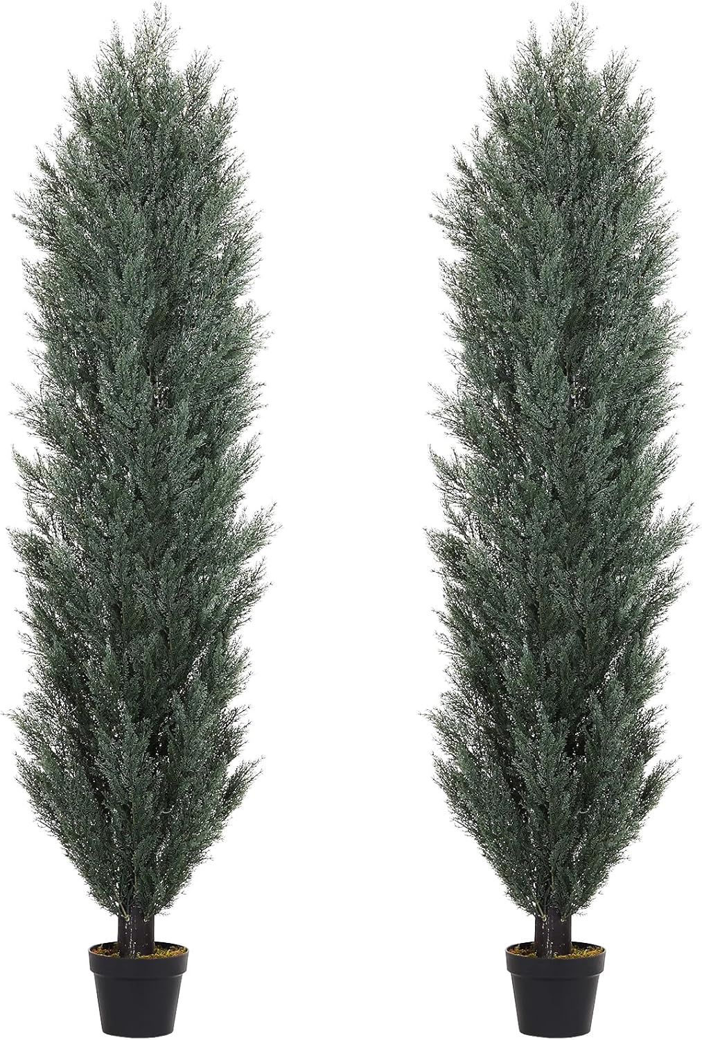 THE BLOOM TIMES 6ft Topiary Trees Artificial Outdoors Set of 2 Pack Fake Outdoor Cedar Pine Plants 72 inch Faux Topiary Outdoor Bushes Artificial Shrubs for Outdoors Front Porch 6 Foot Dark Green 6 Foot