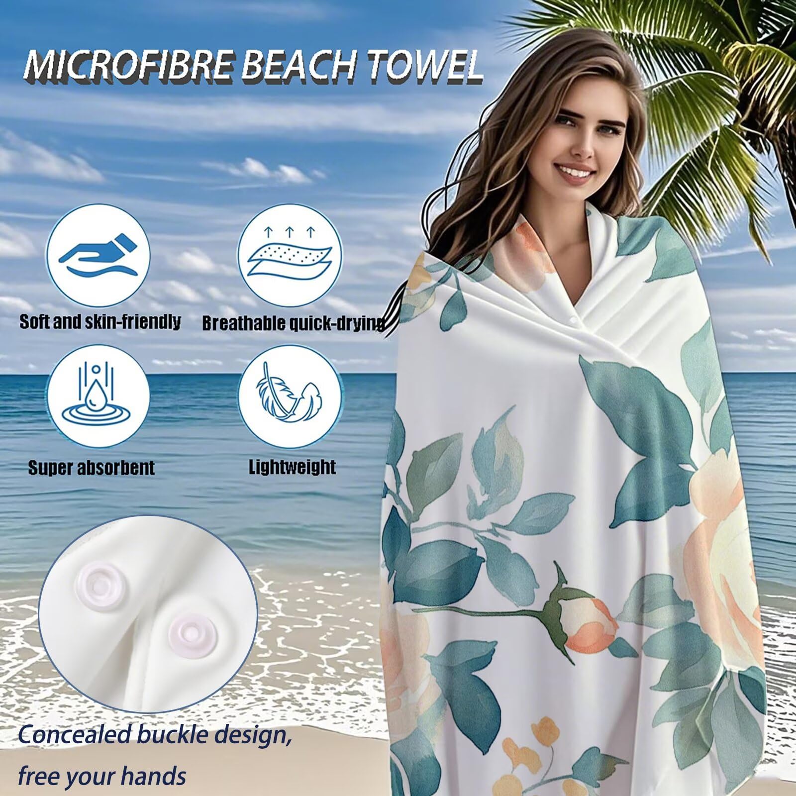 Toallas de Playa Microfibra Flor Toalla Playa Grande 180x90 cm Mujer Hombre Secado Rápido Absorbente Toallas Gimnasio Suave Sin Arena Ligera Toalla Microfibra para Playas Piscina Viajes Camping Q-261