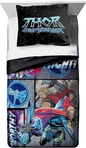 Miniatura 2 de Jay Franco Marvel Comics Thor Mighty - Juego de edredón y funda de almohada tamaño individual, ropa de cama súper suave para niños, microfibra