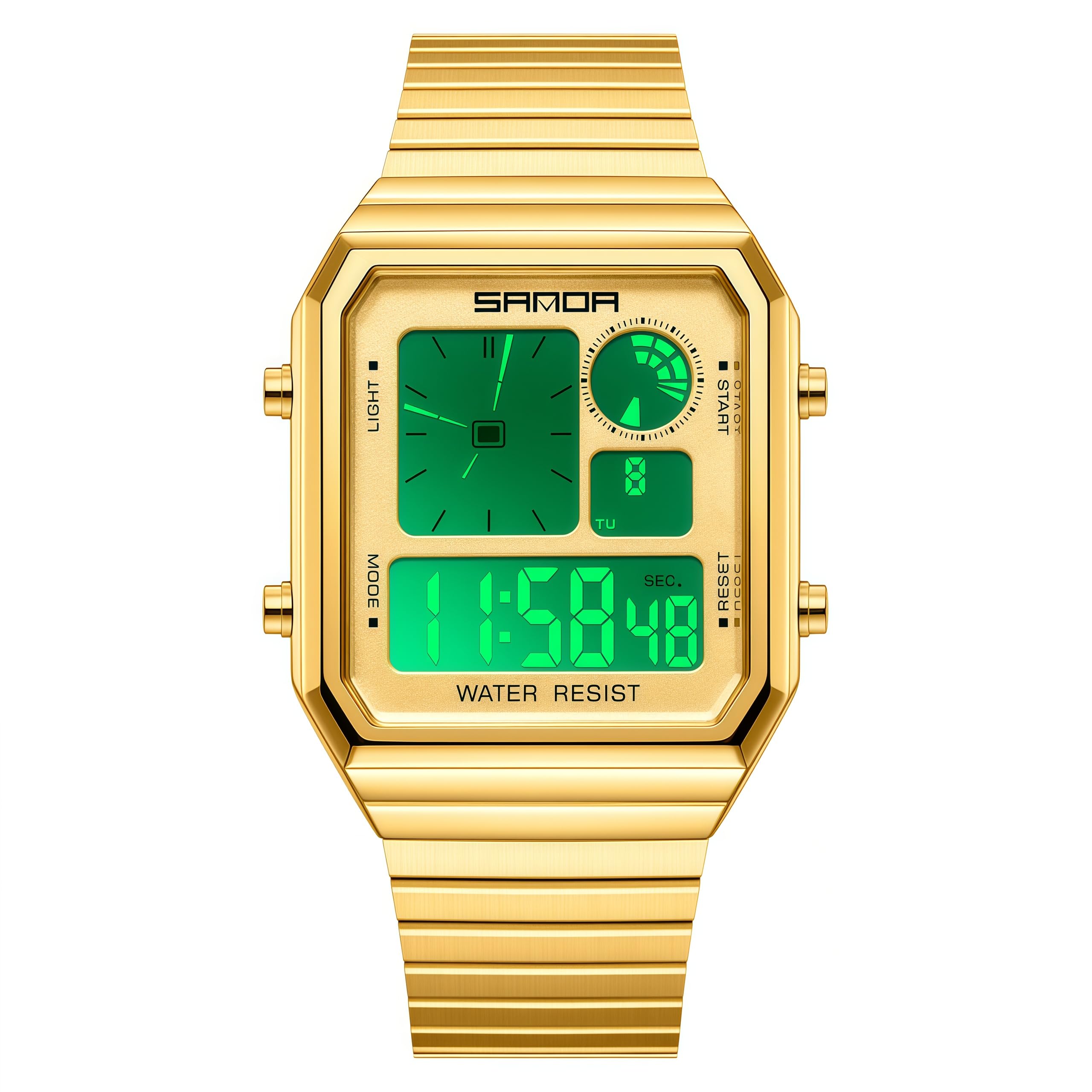 Gosasa Reloj digital cuadrado retro para hombre, correa de metal texturizado