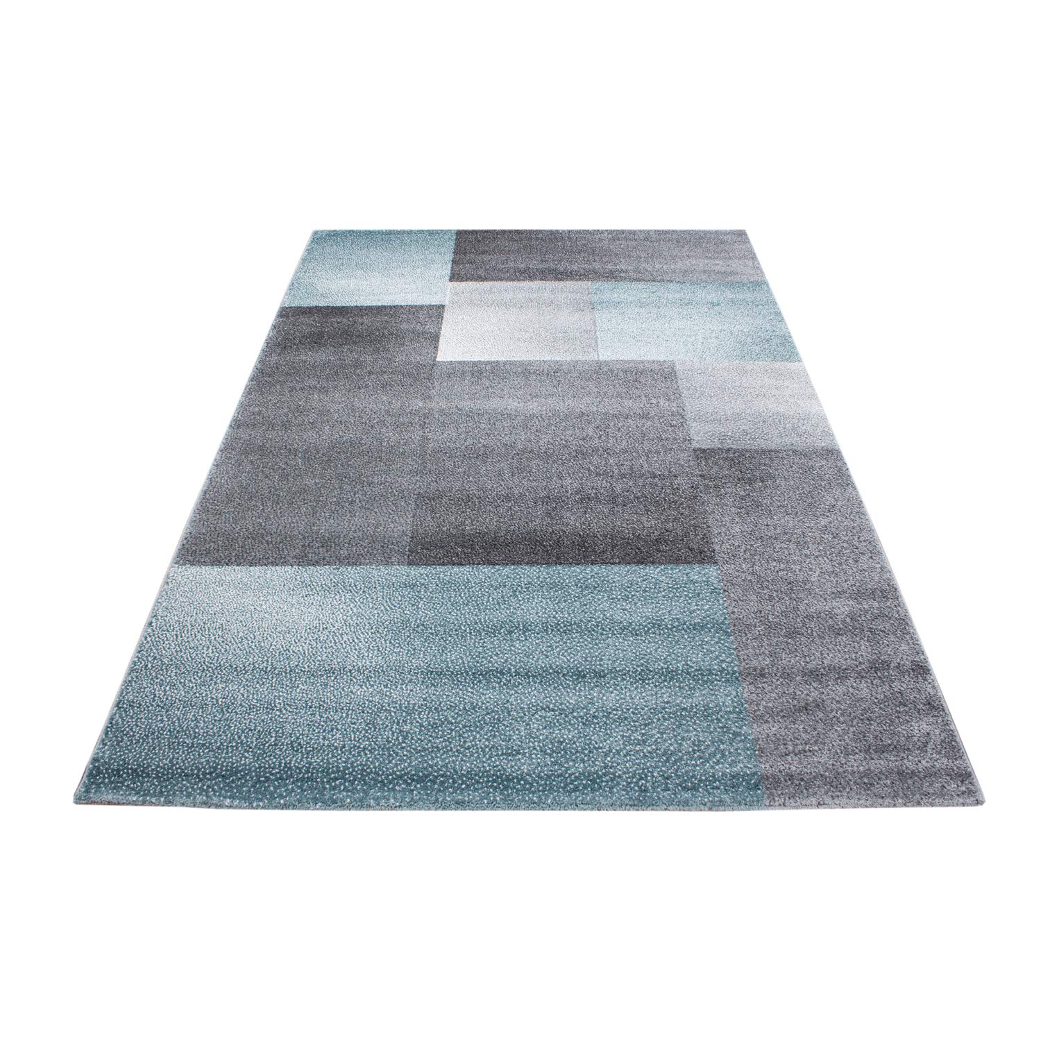 HomebyHome Alfombra 140x200 cm Cuadros Azul-Gris, Accesorio Decorativo Moderno con Diseño, Solución Fácil de Cuidar para Dormitorio o Despacho