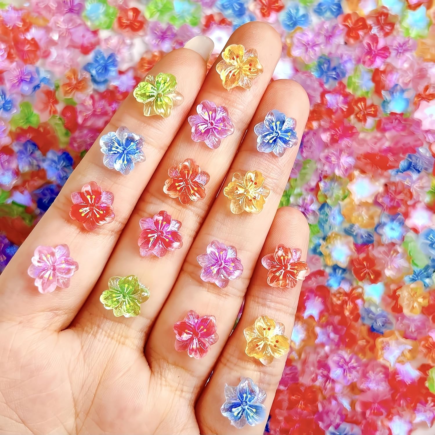 ShineNest ネイルパーツ 花 ハイビスカス ネイルパーツ 100個セット3D 立体ネイルパーツ デコパーツ可愛樹脂パーツ ジュエリーパーツ ジェルネイル レジン用 ネイルアート デコパ ーツ ハンドメイド DIY 手作り
