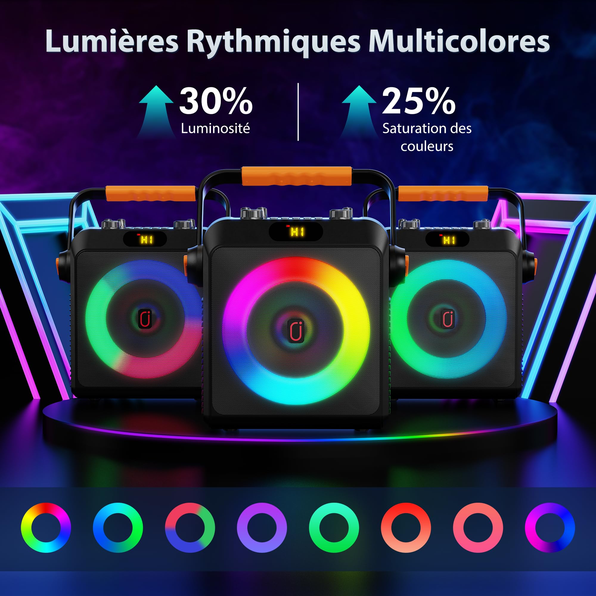 JYX Machine de Karaoké avec 2 Microphones sans Fil pour Adultes Enfants, TWS stéréo, 80 W Puissance Karaoke Professionnel avec 4 Mode Egaliseur Intégré, Karaoke Complete Supportant REC/AUX/USB/TF