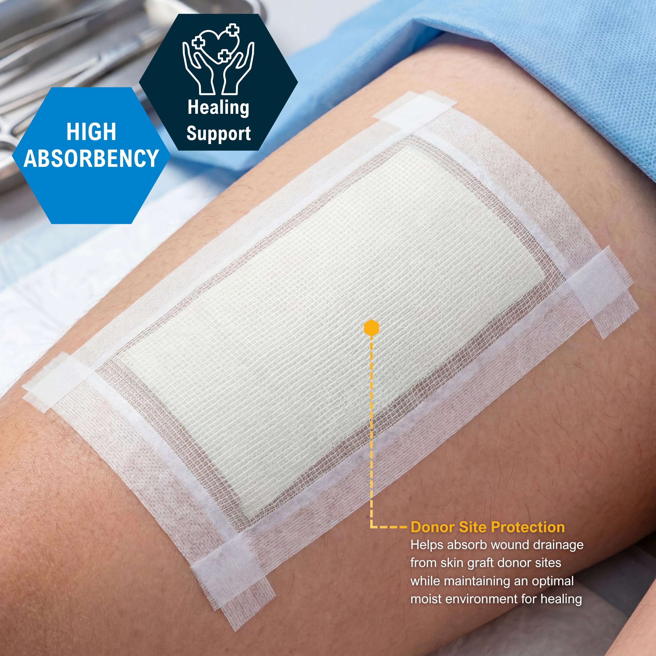 MED PRIDE Alginato de calcio apósitos de heridas | parches, 5-paquete | antimicrobiano, antiadherente relleno, estéril, altamente absorbente y cómodo 4 '' x 8 ''