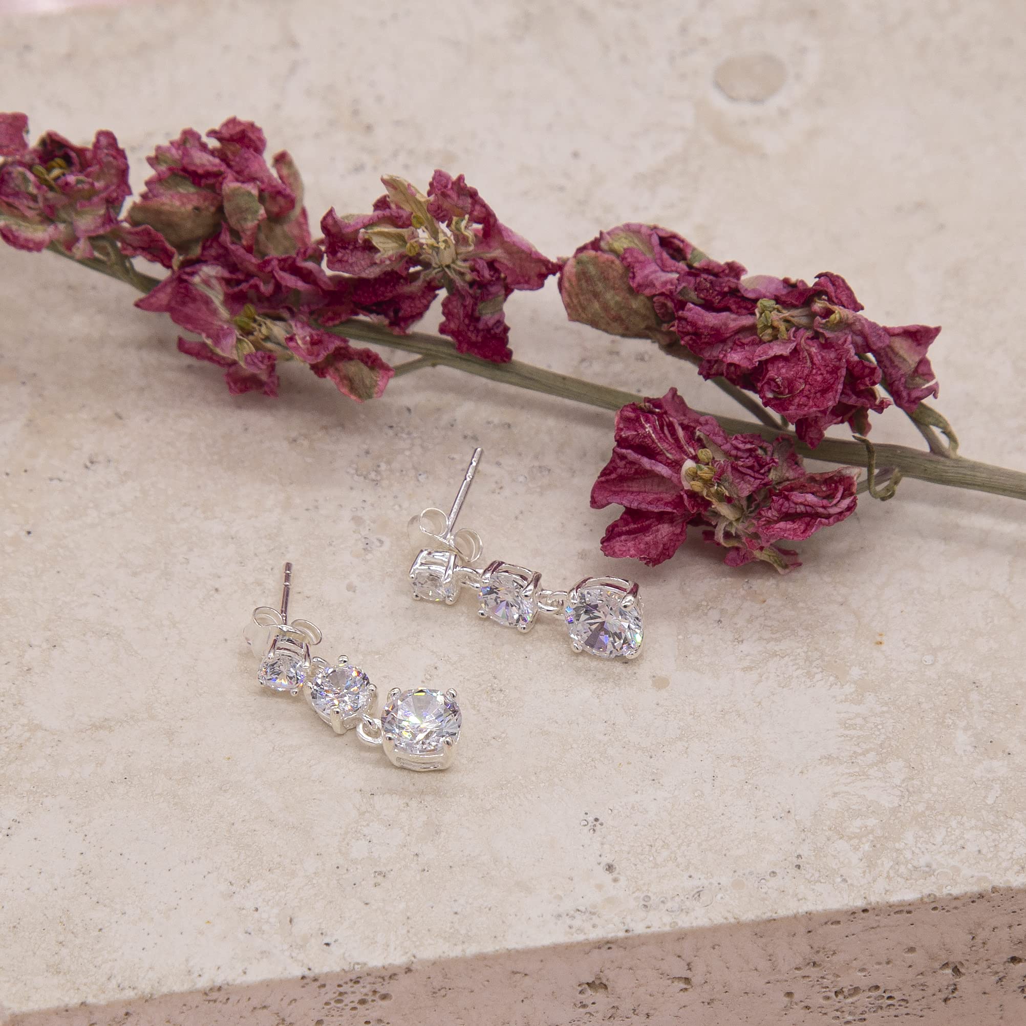 Tuscany Silver Orecchini pendenti tripli con zirconi in argento sterling per donna