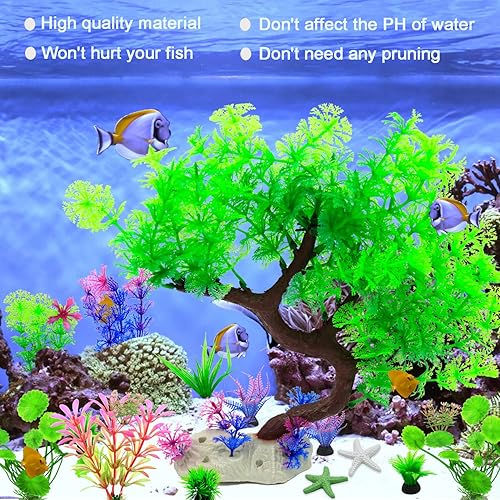 Miniatura 2 de 26 plantas artificiales de plástico para pecera, plantas artificiales para acuario, plantas de plástico falsas de plástico con árbol, hierba, barco,