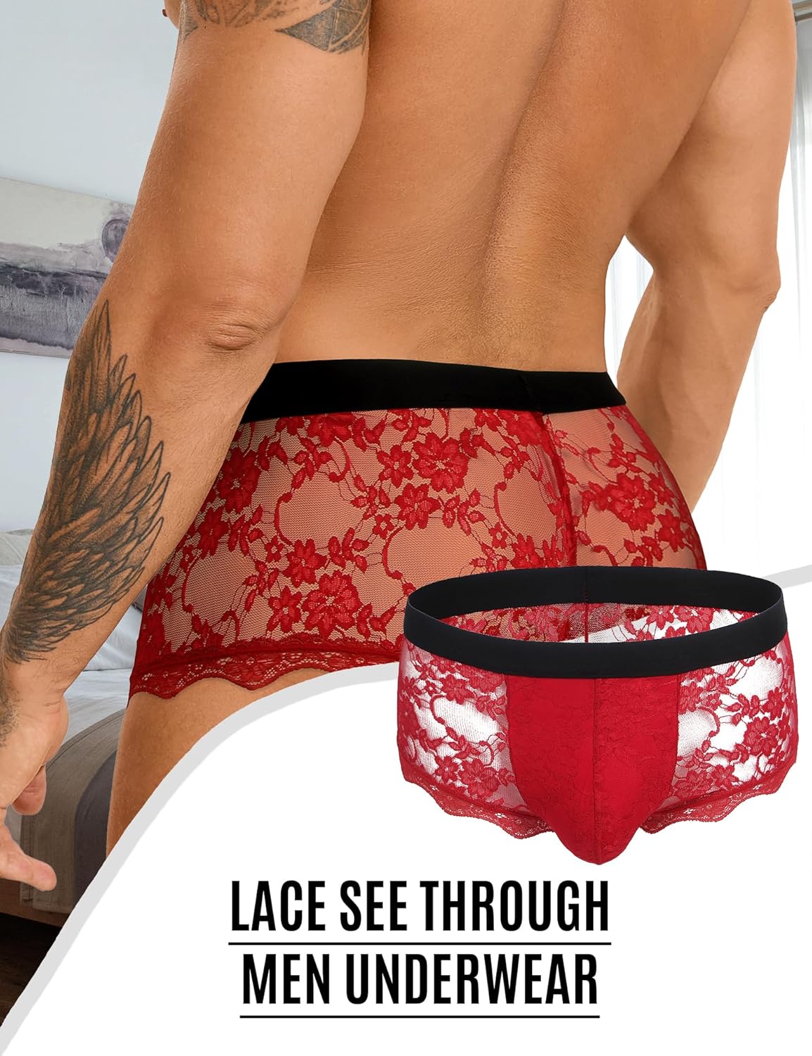 ohyeahlady Mens Lace Boxer Briefs - Soft Low Rise Bulge Pouch Trunks Underwear Sexy Panties Lingerie for Men - Image 4
