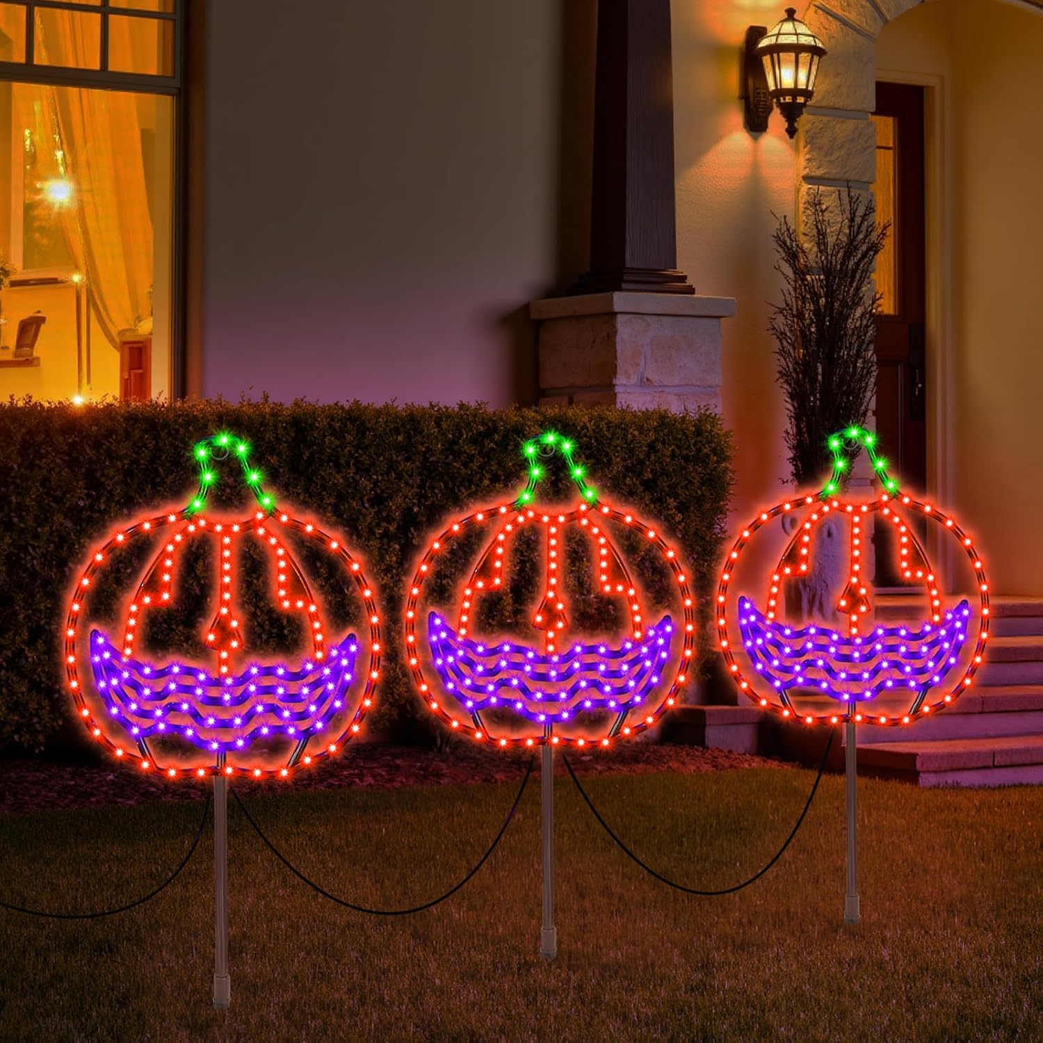 Halloween Lighted Pumpkin Lights 3 Pack, Hanging & Stakeable Lighted Pumpkins with 4 Light Modes & 6H Timer, Indoor & Outdoor Halloween Decor Yard Decorations Spooky Party Lighting Pumpkin Floor