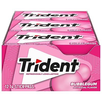 Trident Bubblegum Sugar Free Gum, Travel Accessories, 12 Packs of 14 Pieces 168 Total Pieces