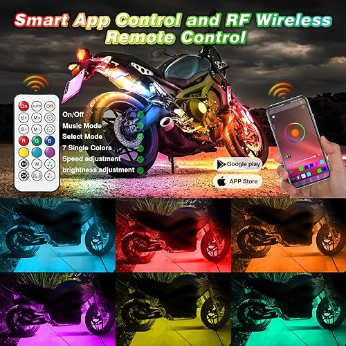 Miniatura 8 de Dreamcolor RGB+IC - Kit de luces LED para motocicleta con control remoto APPRF, luces LED de neón de 12 V, impermeable, multicolor para Harley Honda