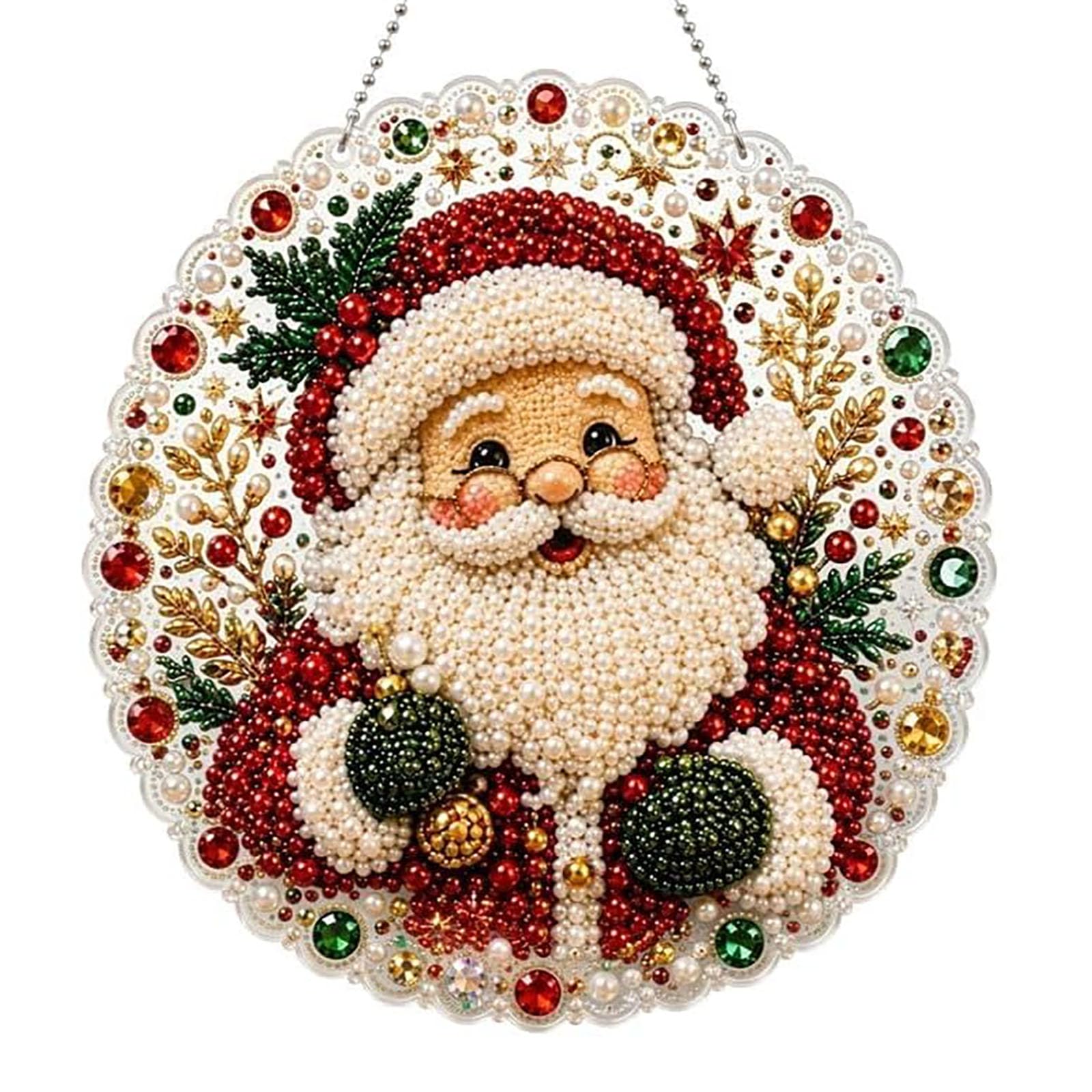Christmas Pearl Art DIY Hanging Ornament Kit, Beginner Friendly DIY Wreath Art Set, Christmas Holiday Diamond Art Craft Set Wall Decor, Fun Craft for Adults Gift (aa)