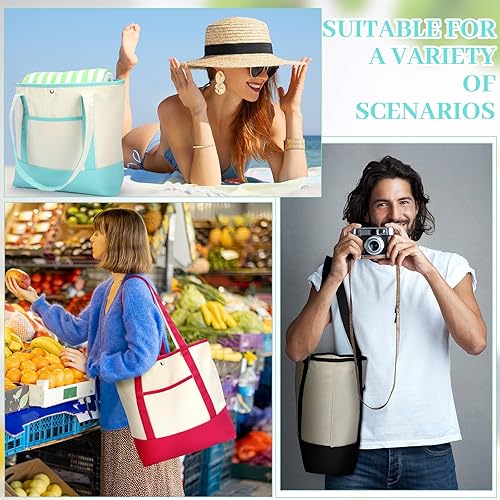 Miniatura 7 de Sanwuta Paquete de 16 bolsas de lona de poliéster a granel con bolsillo exterior, extra grandes, reutilizables, para compras, viajes, para mujeres,