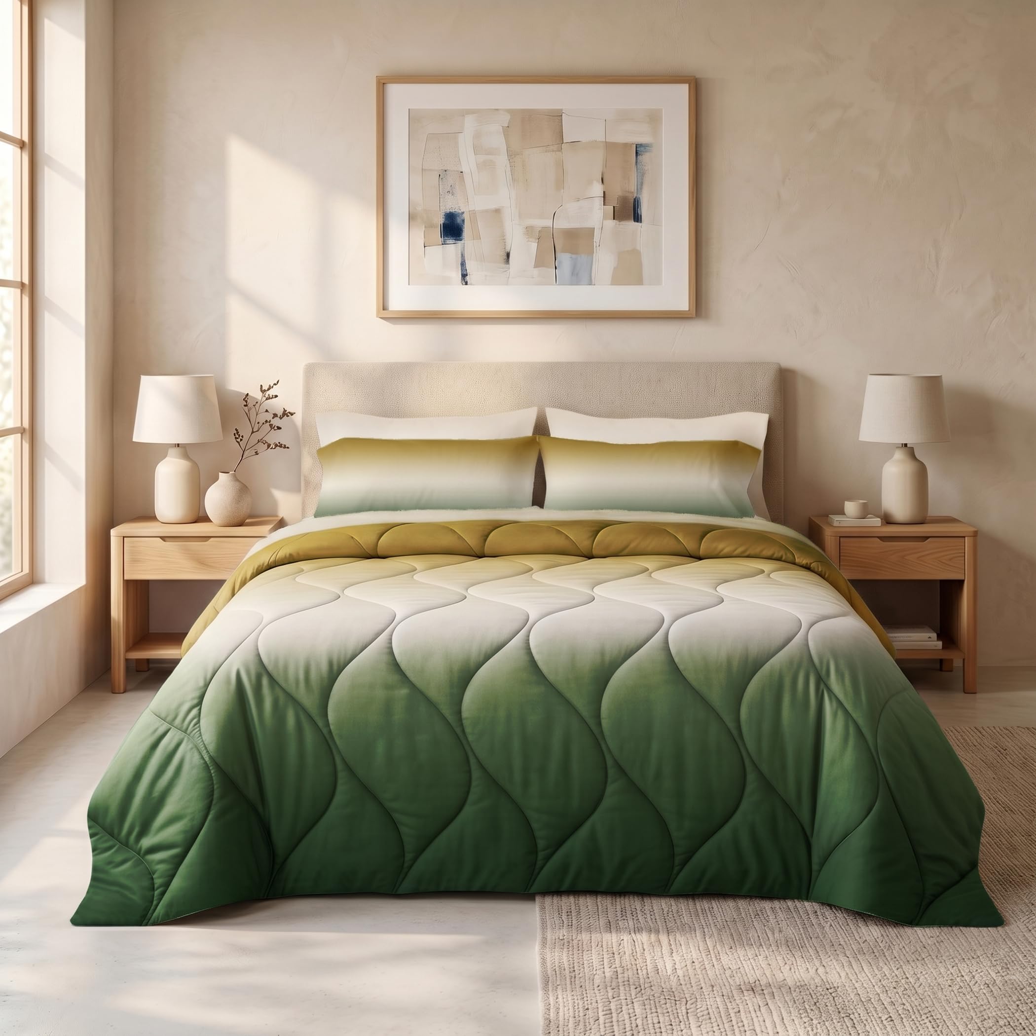 SLEEP COMFY Gradient - Edredón de verano (240 x 220 cm, incluye 2 fundas de almohada de 60 x 70 cm, sin funda), ligera, transpirable, hipoalergénica, lavable, para camping y caravana