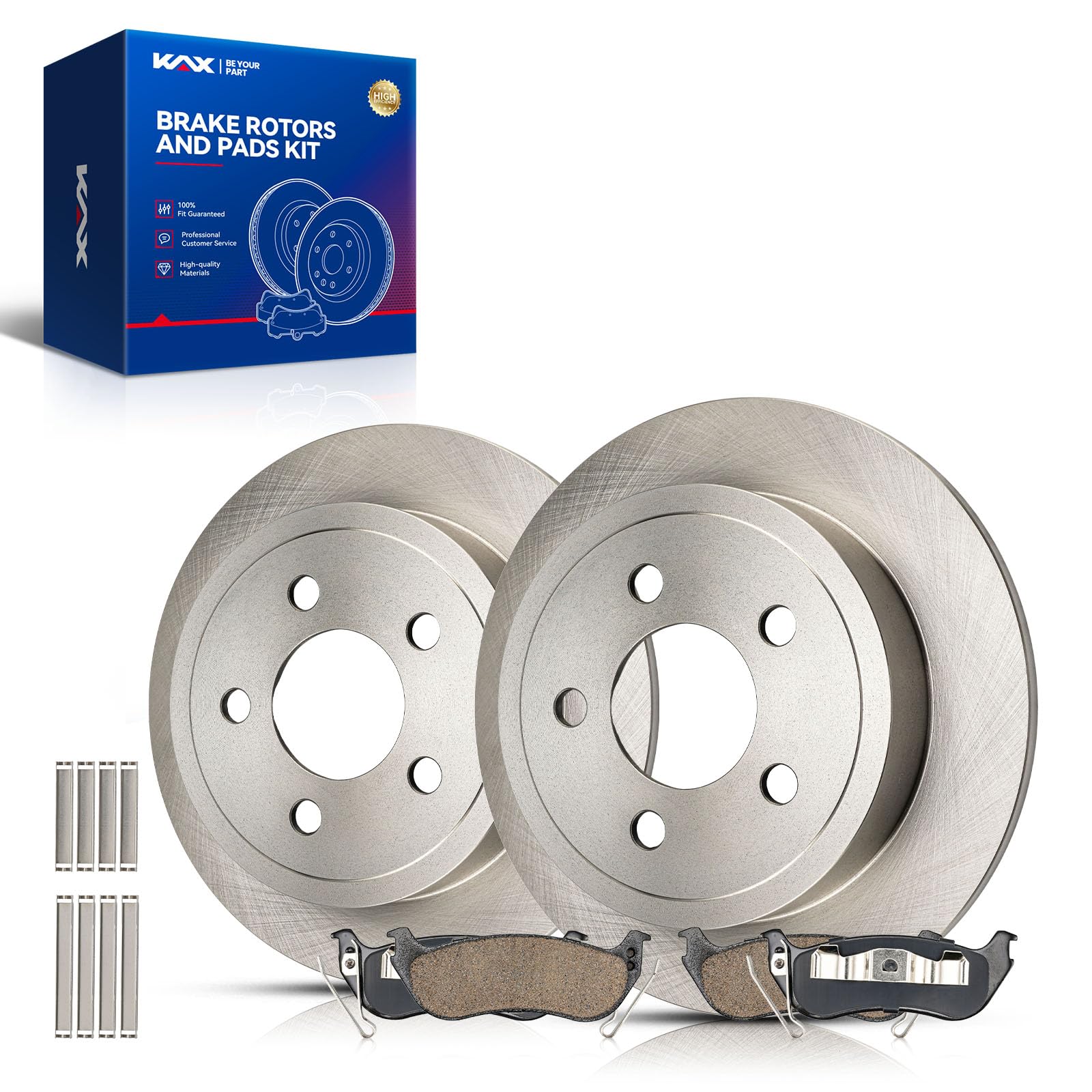 KAX Rear Brake Kit, OE Brake Rotors and Ceramic Brake Pads | Fits Jeep Liberty 2003-2007, Jeep Wrangler 2004-2006 4.0L, Jeep Wrangler 2003, Automotive Replacement Brake Kit