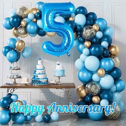 Miniatura 6 de Globo azul del número 5 de 40 pulgadas, globos grandes de aluminio con helio, globos gigantes de Mylar número 5 para decoración de fiesta de