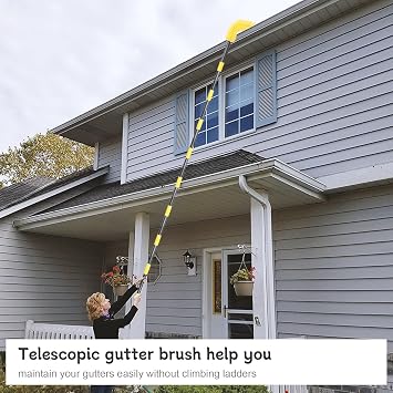 Gutter Cleaning Tools from The Ground, 10 FT Gutter Cleaning Brush with Telescopic Pole, Long Reach Gutter Guard Roofing Tool for Removing Leaves and Debris