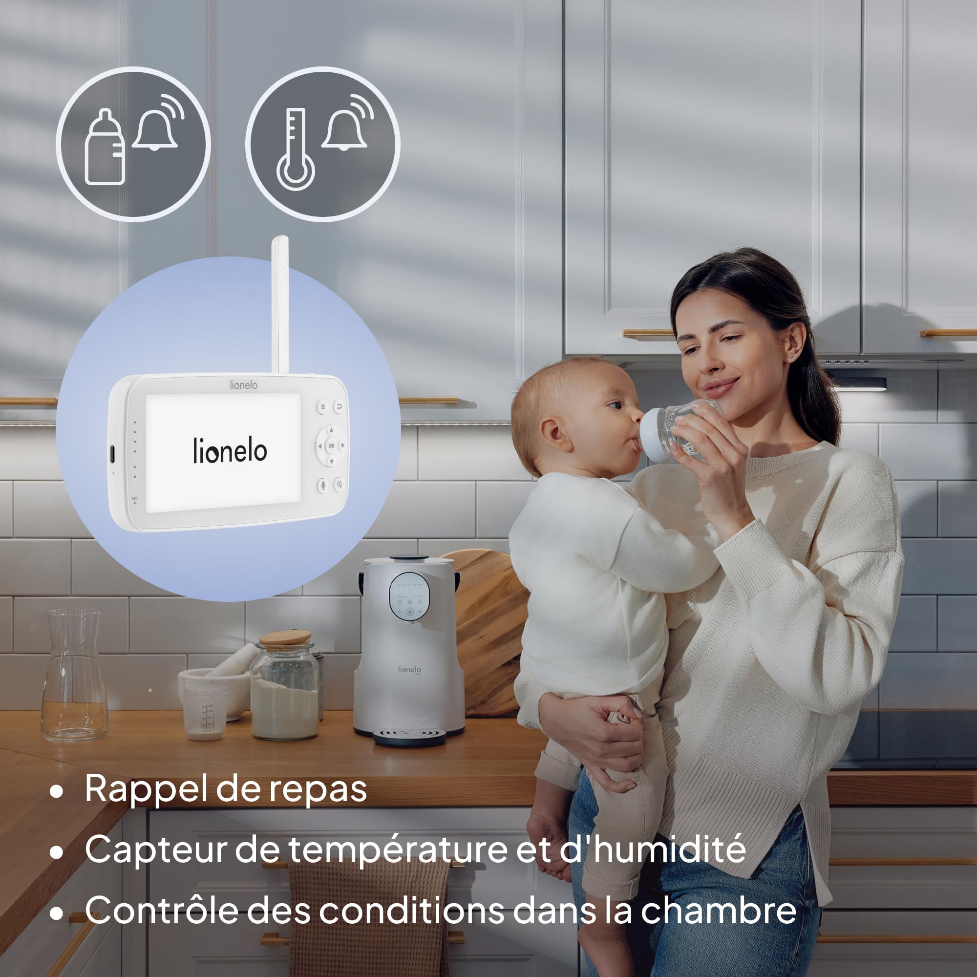 lionelo Babyline 8.4 Babyphone Caméra Full HD, Écran 5", Application Wi-FI
