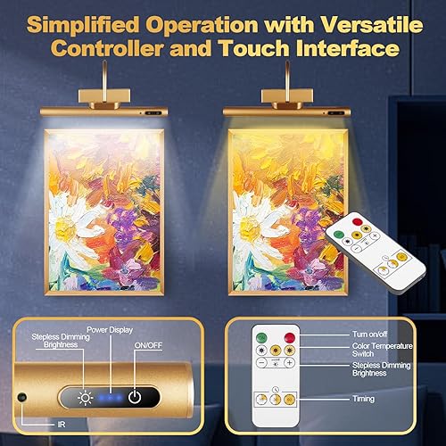 Miniatura 4 de Luz de imagen inalámbrica regulable con controlador y temporizador, lámpara de pared recargable de 5000 mAh para fotos de pared, galería, obras de