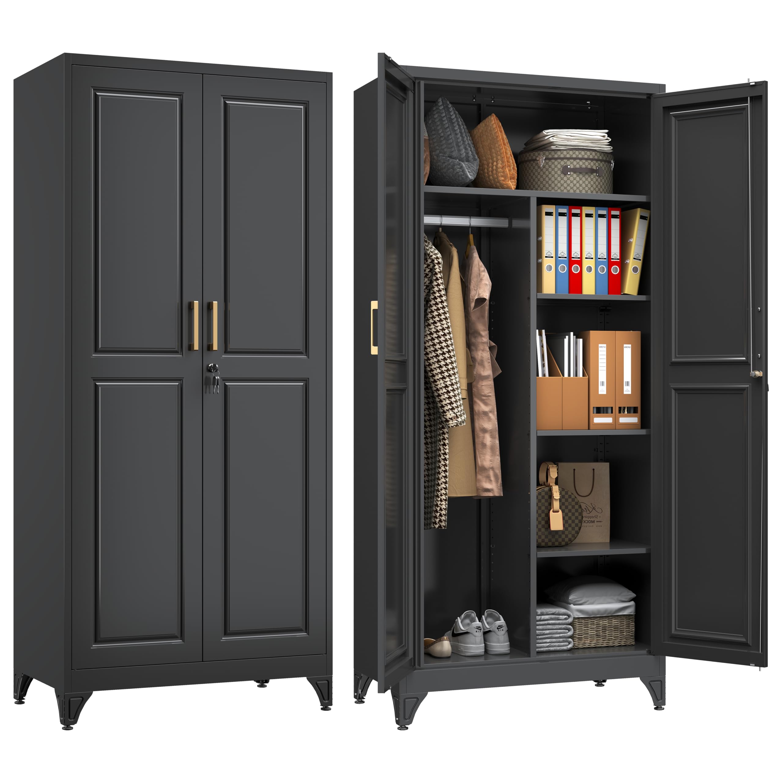 SteeLoong Armoire Wardrobe Closet,71" H Wardrobe Cabinet with Locking Doors