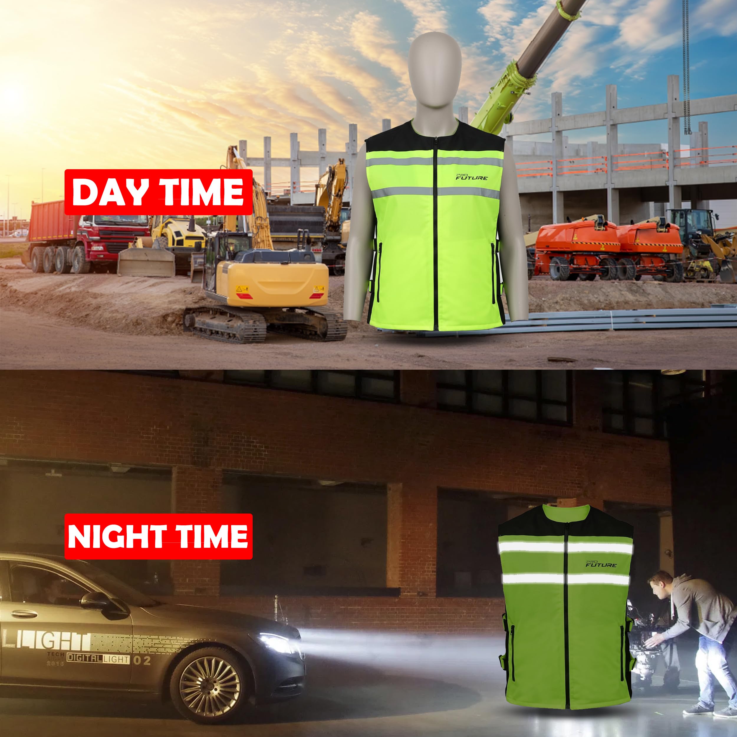 Nuovo Uomo Gilet Alta Visibilità Catarifrangente Fluo Sicurezza Moto Auto Bici Fluo