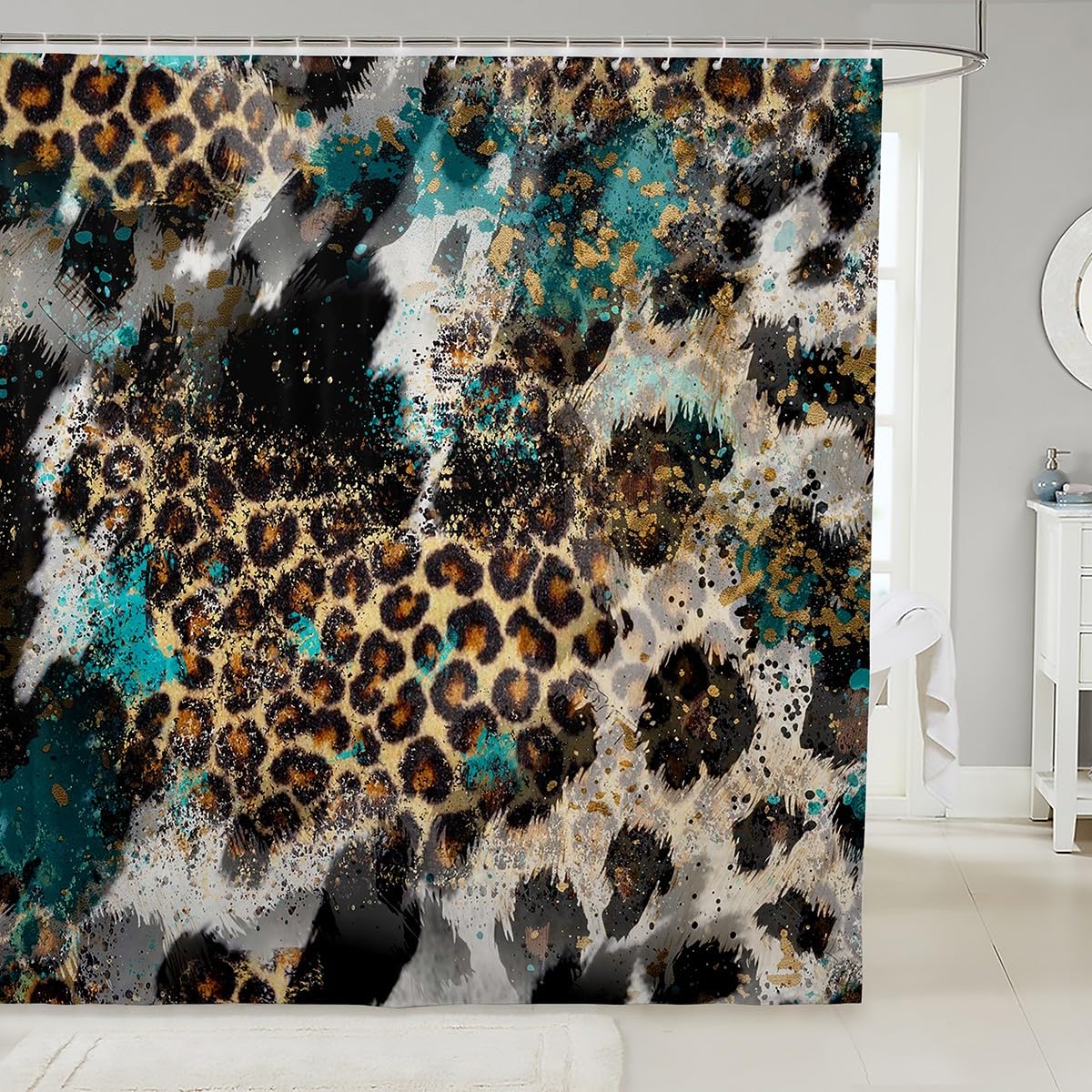 Leopard Print Kids Shower Curtains,Boys Girls Adults Bedroom Decor,Black White Cow Fur Texture Bathroom Curtains,Abstract Animals Skin Rustic