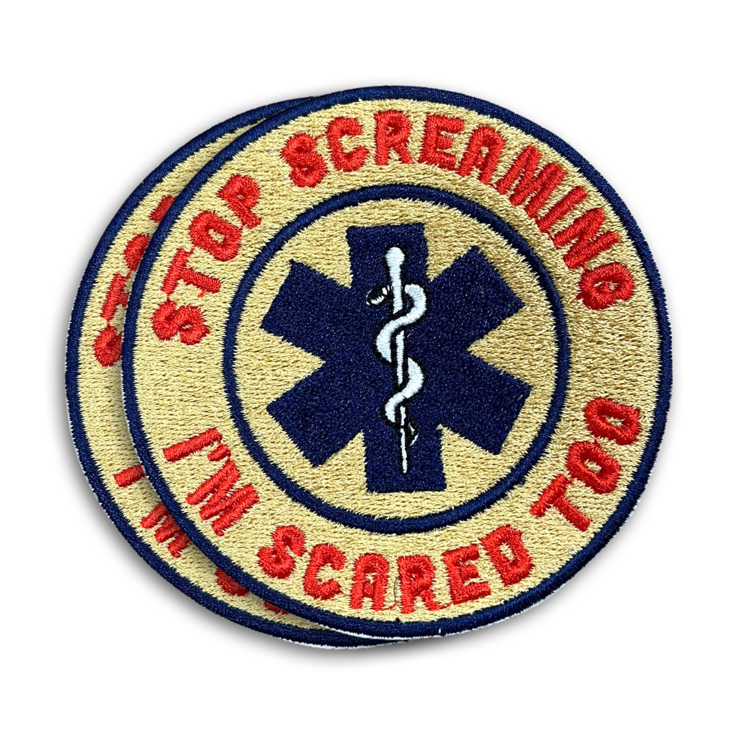 (Pack of 2Pcs) Stop Screaming I'm Scared Too Embroidered Patch, Paramedic Gifts, EMS EMT Decorations, Paramedic Embroidered Applique Patch, Doctor Nurse Gift Embroidered Iron-on Patch- 3.5 Inch