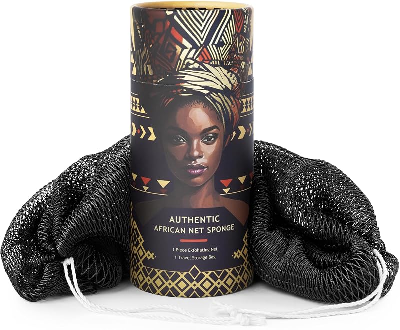 Esponja de banho tipo rede africana MINISENTIALS com nós, preta, modelo ANS-Black