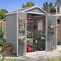 Aoxun 6x4 FT Resin Outdoor Storage Shed with Floor, Window & Lockable Door - Waterproof Garden Shed for Tools, Bikes, Patio Grey