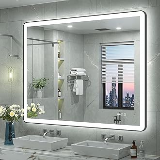 48"x40" LED Bathroom Mirror with Lights, Rounded Corner Framed Lighted Vanity Mirror for Wall, Dimmable, Anti-Fog, Shatterproof, ETL Listed, Independent Backlit+Front lit
