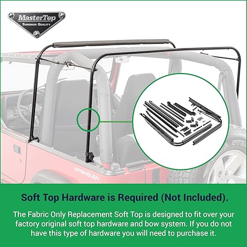 Miniatura 4 de MasterTop Tela superior suave de repuesto – Compatible con Jeep Wrangler TJ 1997-2006 – Jeep TJ Soft Top con cuarto lateral extraíble y ventanas