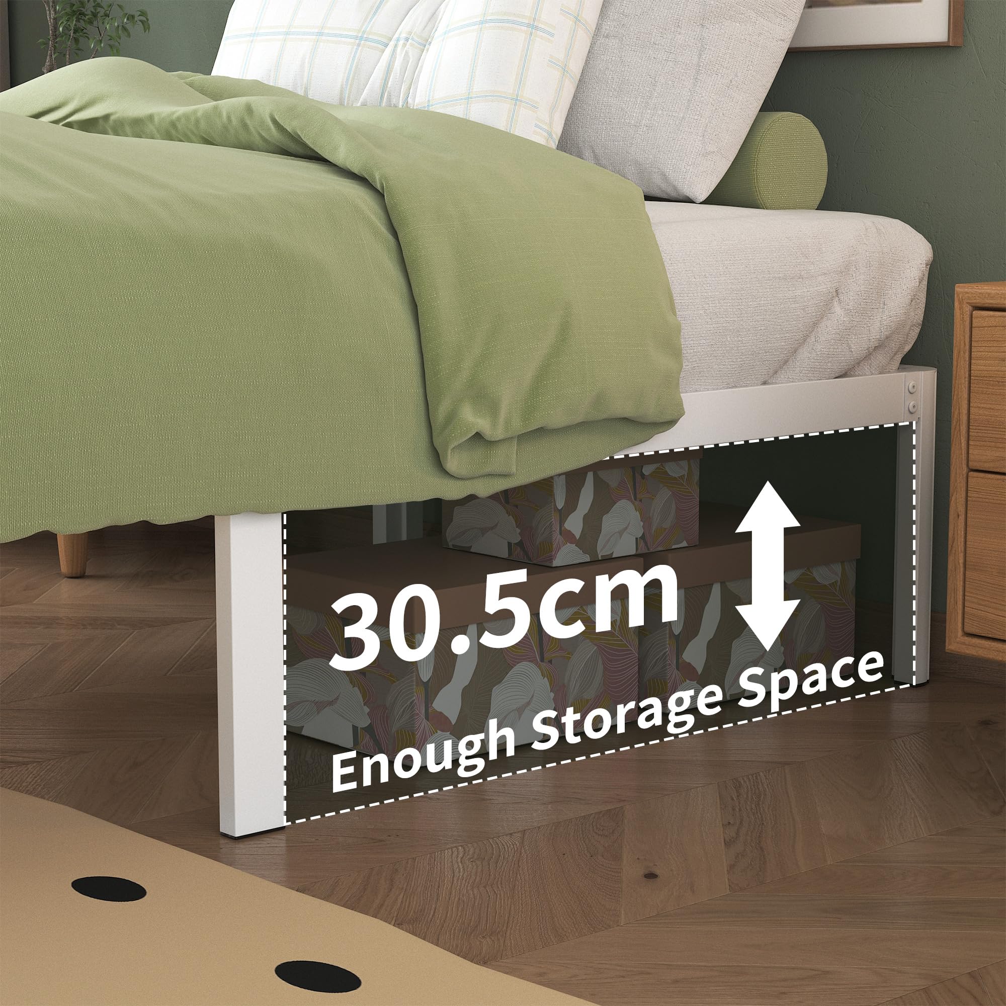Cama de Metal 180 x 200 cm con Somier de Láminas, Blanco