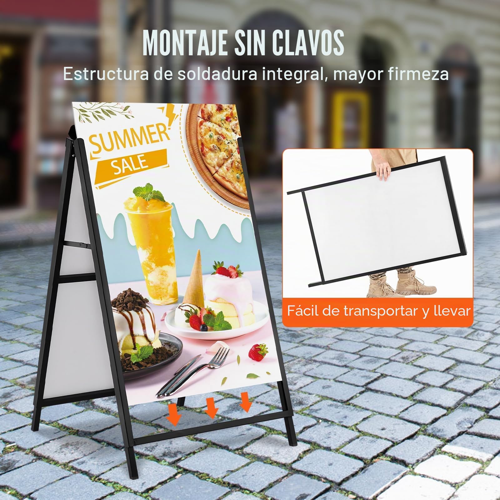 VEOVR Soporte para Carteles en Forma A Expositor Doble Cara 91x61 cm Caballete de Acero para Carteles Plegable y Portátil Tablero Publicitario Impermeable para Bares Restaurantes Exposiciones Exterior