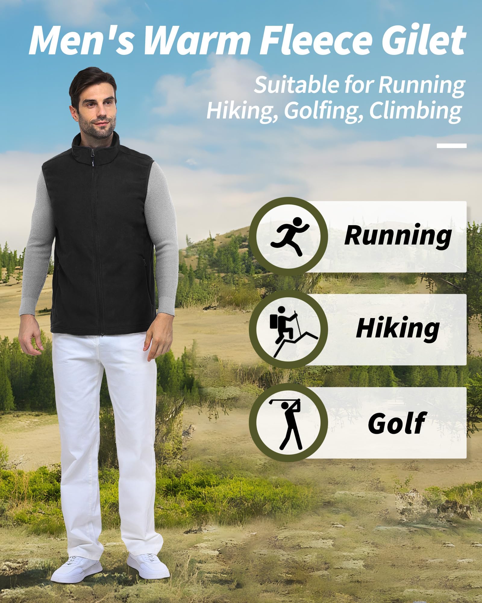 Outdoor Ventures Fleece Weste Herren Leicht Ärmellose Fleeceweste Jacke Winddicht Warm Gefütterte Winterweste Arbeitsweste für Männer mit Reißverschlusstaschen