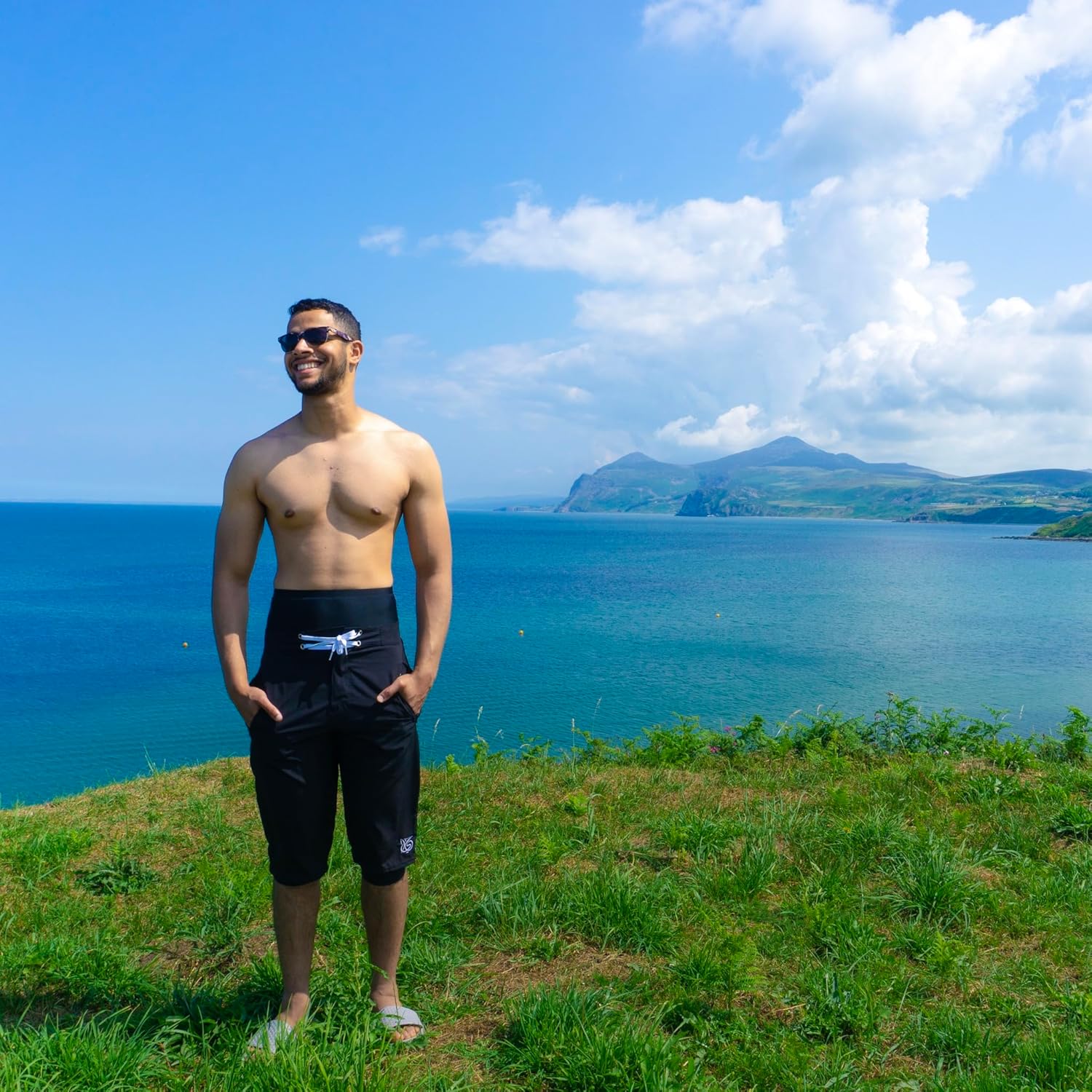 Modest Men's Swim Skin - Awrah Cover - Muslim Shorts - Naval to Below The Knee - Black Underlayer