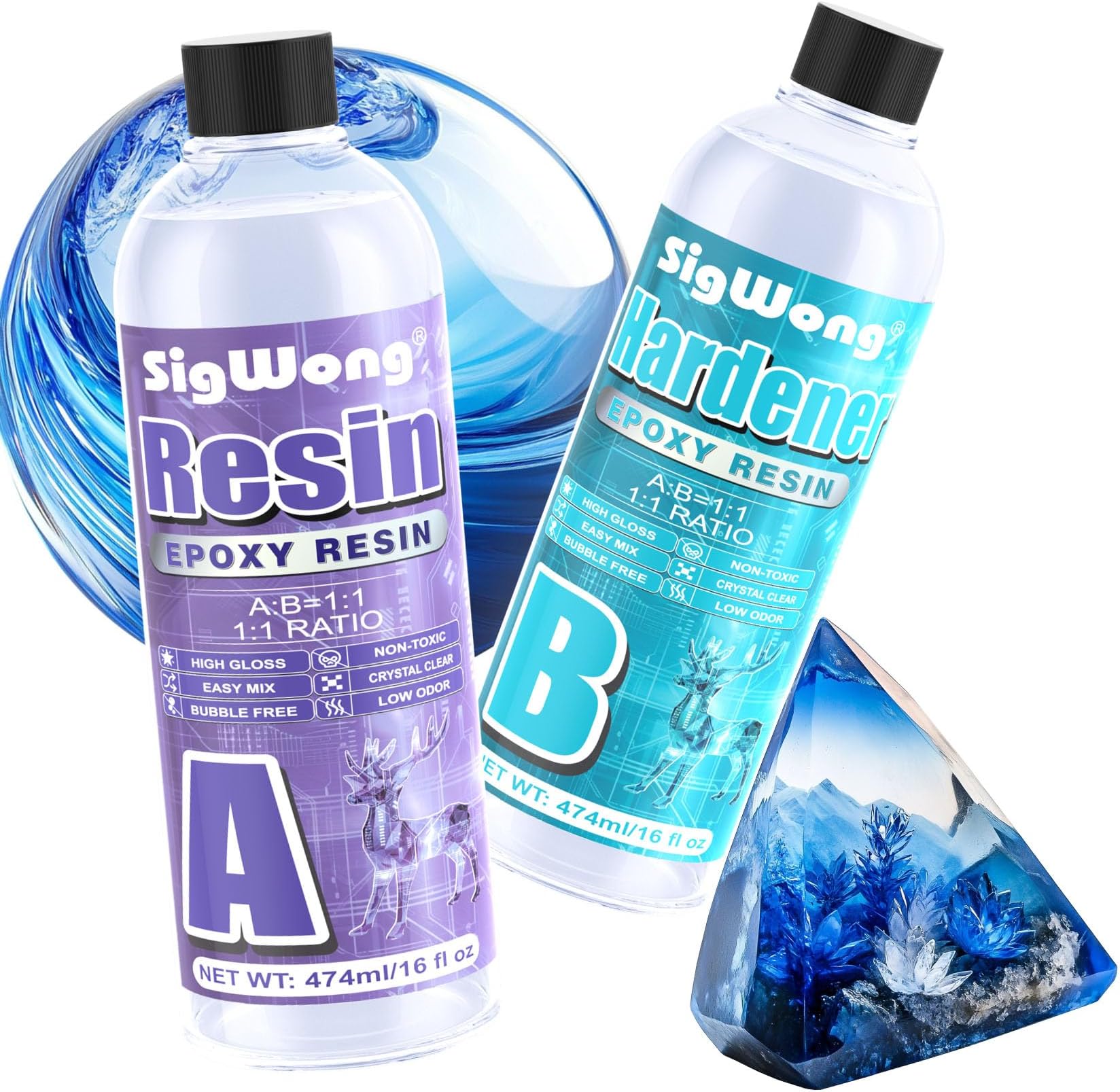 Epoxy Resin Clear Crystal Coating Kit 40oz - 2 Part Casting Resin for Art, Craft, Jewelry Making, River Tables, Bonus Gloves, Measuring Cup, Wooden Sticks, Dropper, Gold Foil Flakes and Tweezers