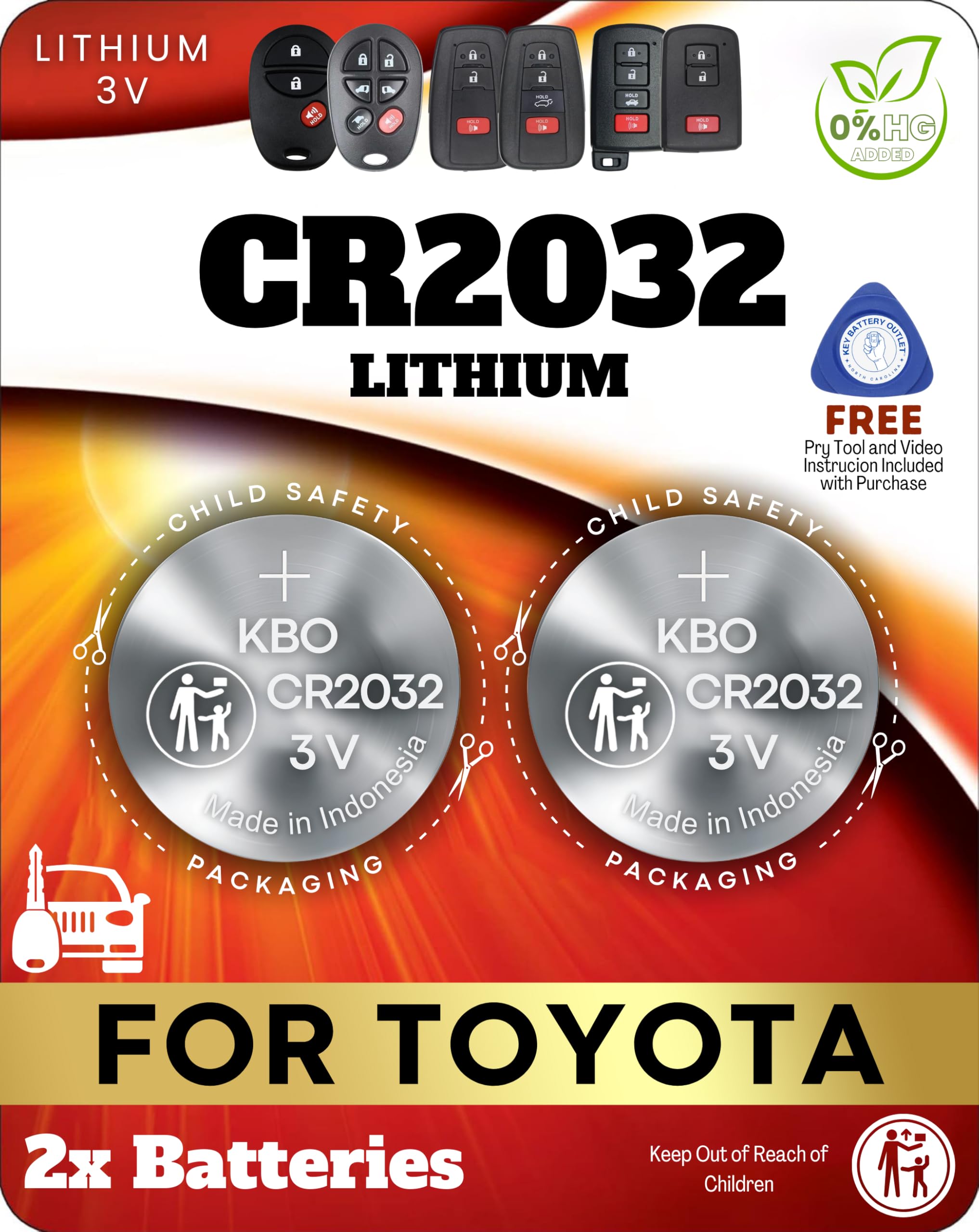 Toyota Key Fob Battery Replacement Kit - CR2032 3V Lithium Batteries (2-Pack) - OEM-Quality for RAV4, Highlander, Camry, Corolla, Prius & More - Easy Install with Pry Tool