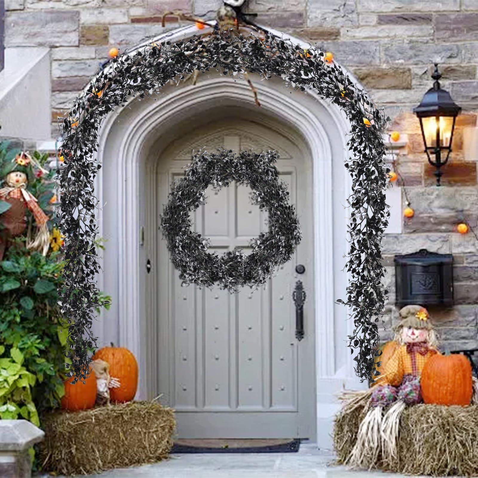 Edera artificiale da appendere piante di Halloween ghirlanda 2 pezzi 1,8 m finto nero bianco eucalipto foglie edera pianta finta pianta resistente ai raggi UV vite in plastica per interni ed esterni