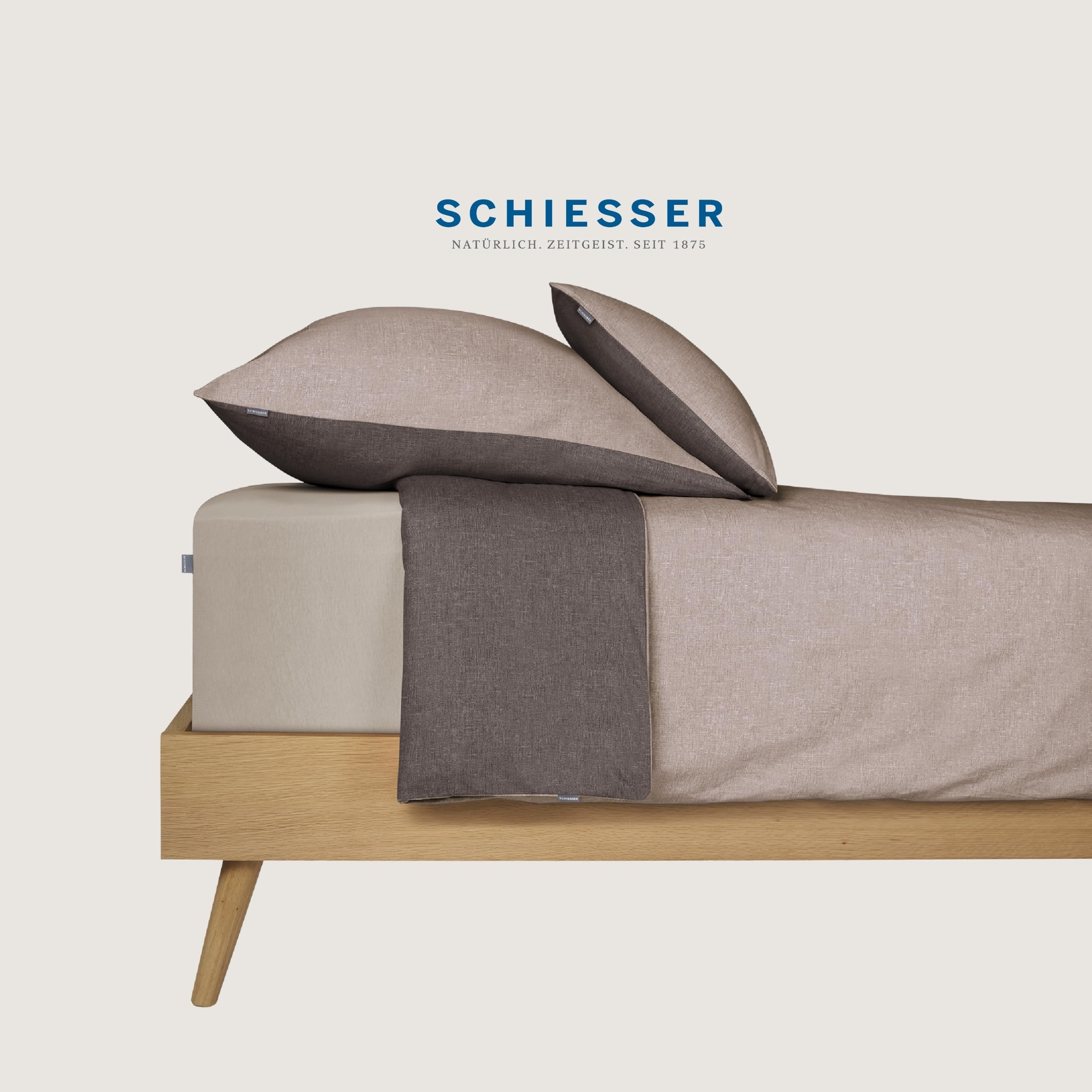 Schiesser Kissenhülle Doubleface im 2er Set | Renforcé | 100% Baumwolle aus nachhaltiger Produktion | 40x80cm | Taupe-Dunkelgrau