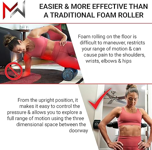 Miniatura 4 de Serie Pro - Rodillo de espuma texturizada montado en la puerta para masaje de tejido profundo y recuperación muscular para ejercicio, incluye 4